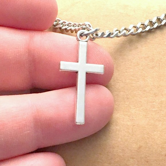 Cross Necklace for Man, 3mm Stainless Steel Curb - Picture 5 of 8